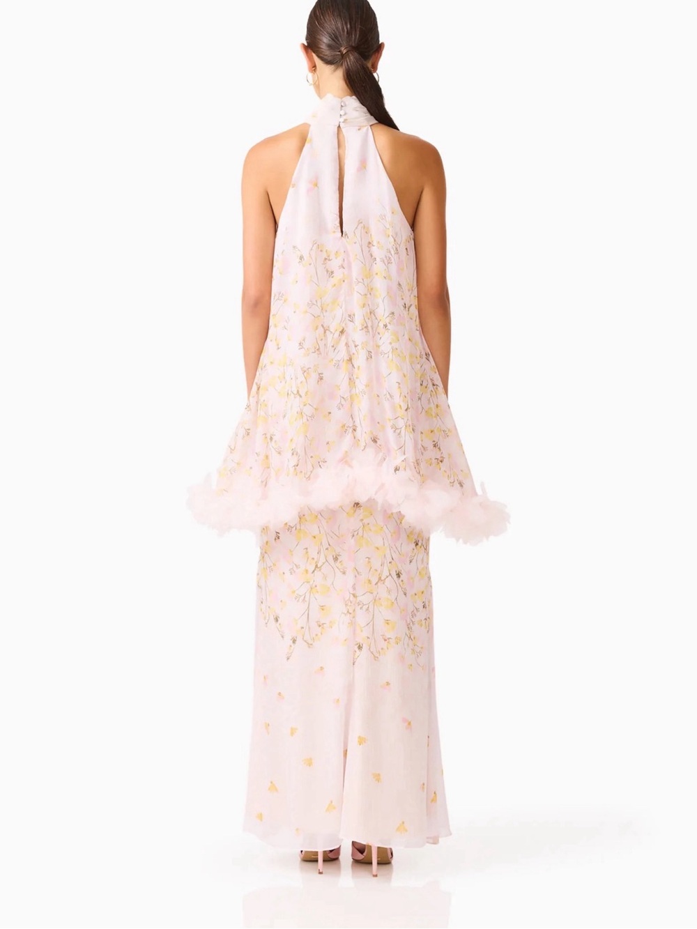 Elliatt Pink Halter Maxi Gown with Gold Floral Embroidery - Picture 2 of 2